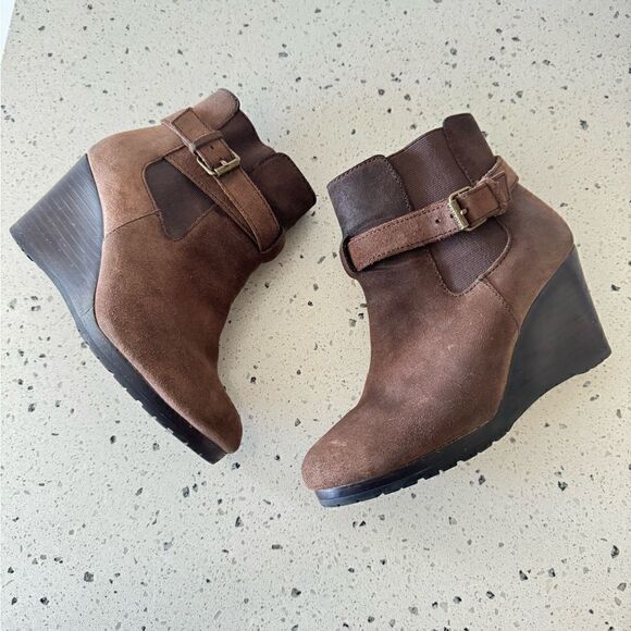 Ralph Lauren Yasline Women’s Brown Suede Leather Wedge Heeled Ankle Booties Sz 6 - Picture 3 of 12